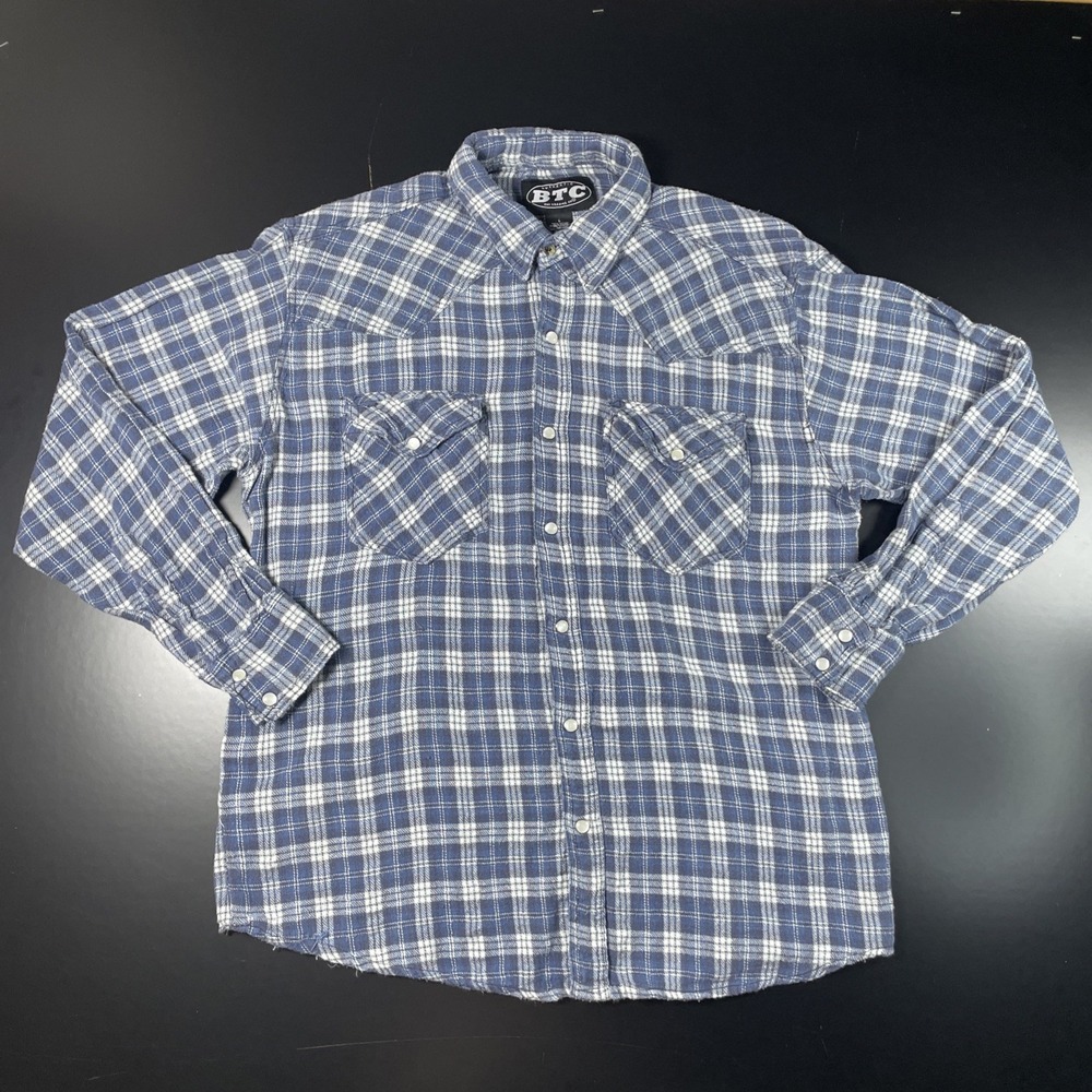 BTC Bay Trading Co Mens Blue Western Pearl Snap Flannel Button Down Size Medium
